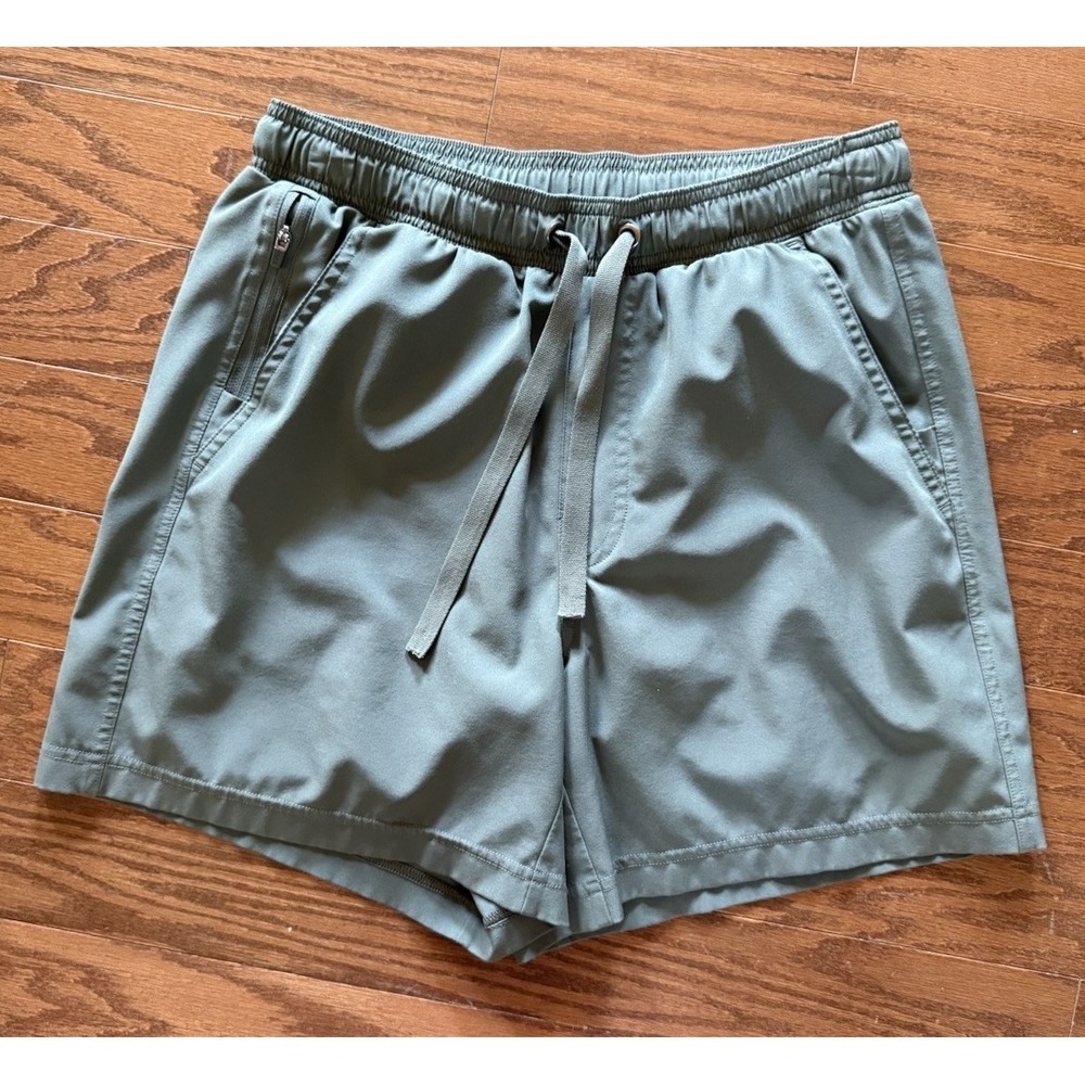 VRST Mens Lined Green Running Shorts Small  Athletic Drawstring Zip Pockets 5"